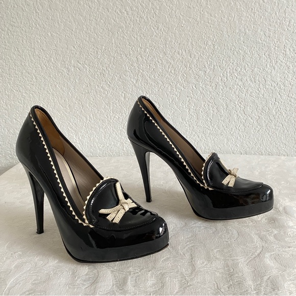 Jason Wu Black Patent Leather “Frankie” Heeled bow Loafer - Picture 2 of 10